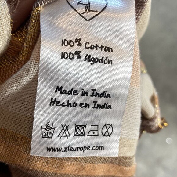 Z L Kaftan Dress Large Boho Striped Brown Multi Tie Neck Tassel Fringe Beach - Picture 7 of 9